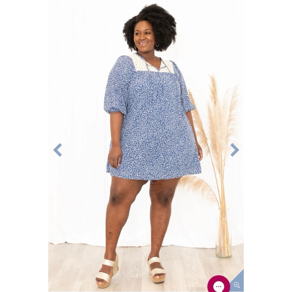 SugarFox Blue and White Puff Sleeve Mini Dress- NEVER WORN